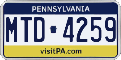 PA license plate MTD4259