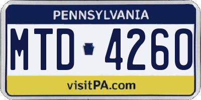 PA license plate MTD4260