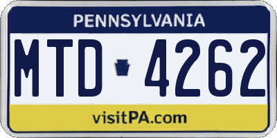 PA license plate MTD4262