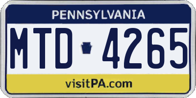 PA license plate MTD4265