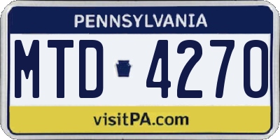 PA license plate MTD4270