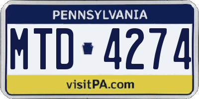 PA license plate MTD4274