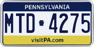 PA license plate MTD4275