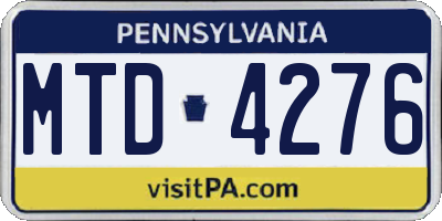 PA license plate MTD4276