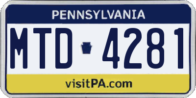 PA license plate MTD4281