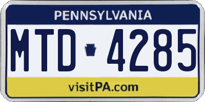 PA license plate MTD4285