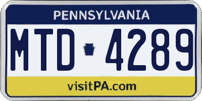 PA license plate MTD4289