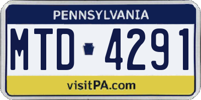 PA license plate MTD4291