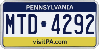 PA license plate MTD4292