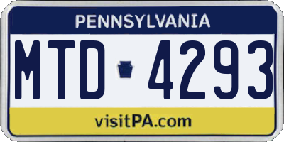 PA license plate MTD4293