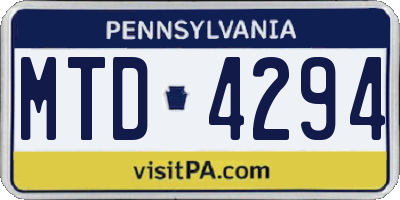 PA license plate MTD4294