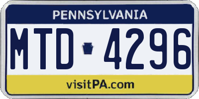 PA license plate MTD4296