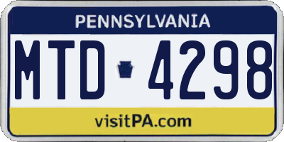 PA license plate MTD4298