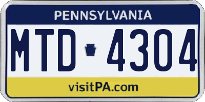 PA license plate MTD4304