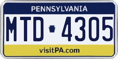 PA license plate MTD4305