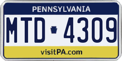 PA license plate MTD4309