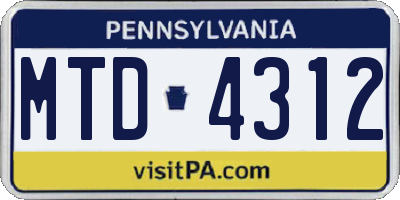 PA license plate MTD4312