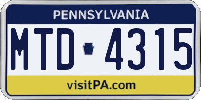 PA license plate MTD4315