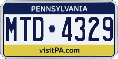 PA license plate MTD4329