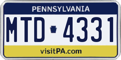 PA license plate MTD4331