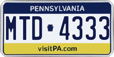 PA license plate MTD4333