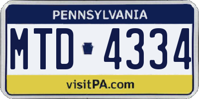 PA license plate MTD4334