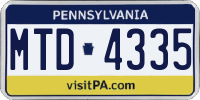 PA license plate MTD4335