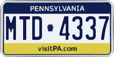 PA license plate MTD4337