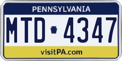 PA license plate MTD4347