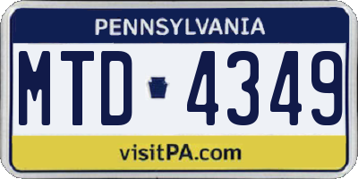 PA license plate MTD4349