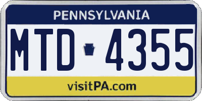 PA license plate MTD4355