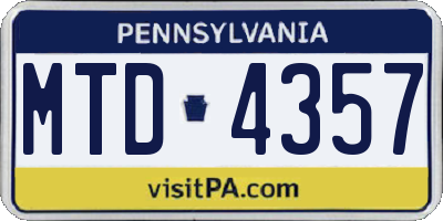 PA license plate MTD4357