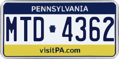 PA license plate MTD4362