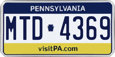 PA license plate MTD4369