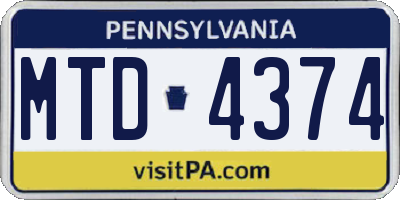 PA license plate MTD4374