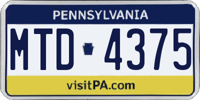 PA license plate MTD4375