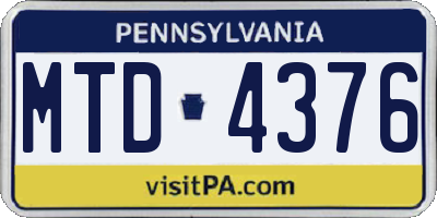 PA license plate MTD4376