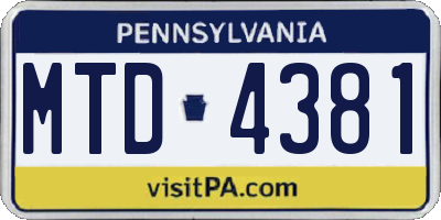PA license plate MTD4381