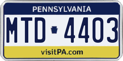 PA license plate MTD4403