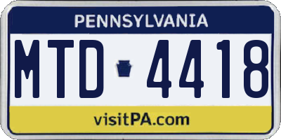 PA license plate MTD4418