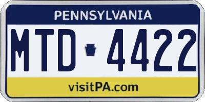 PA license plate MTD4422