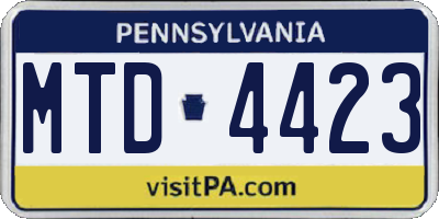 PA license plate MTD4423
