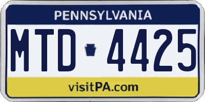 PA license plate MTD4425