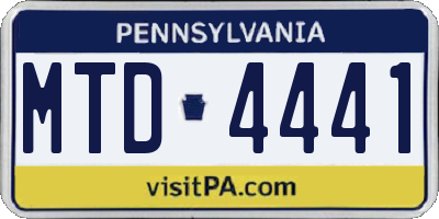 PA license plate MTD4441