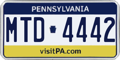 PA license plate MTD4442