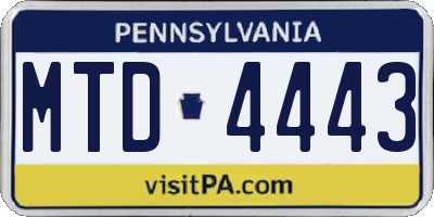 PA license plate MTD4443