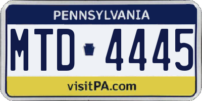 PA license plate MTD4445