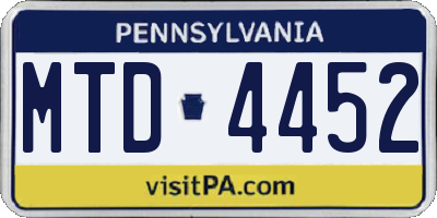PA license plate MTD4452