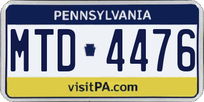 PA license plate MTD4476