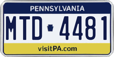 PA license plate MTD4481